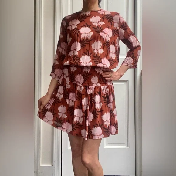 Ganni | Dresses | Flash Sale Ganni Terracotta And Pink Floral Mini Monette  Georgette Dress Size 36 | Poshmark